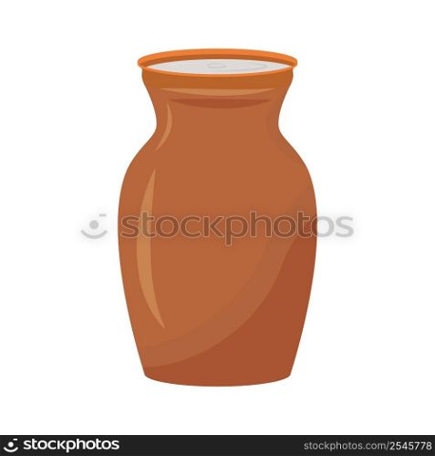 Clay vessel semi flat color vector element. Full sized object on white. Jug with beverage. Earthenware crockery simple cartoon style illustration for web graphic design and animation. Clay vessel semi flat color vector element