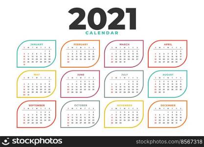 clean 2021 new year calendar template design