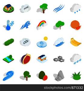 Clean air icons set. Isometric set of 25 clean air vector icons for web isolated on white background. Clean air icons set, isometric style
