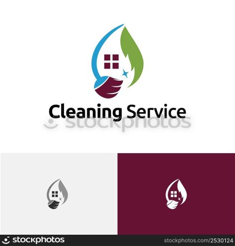 Clean Brush Broom Eco Green House Cleaning Service Logo