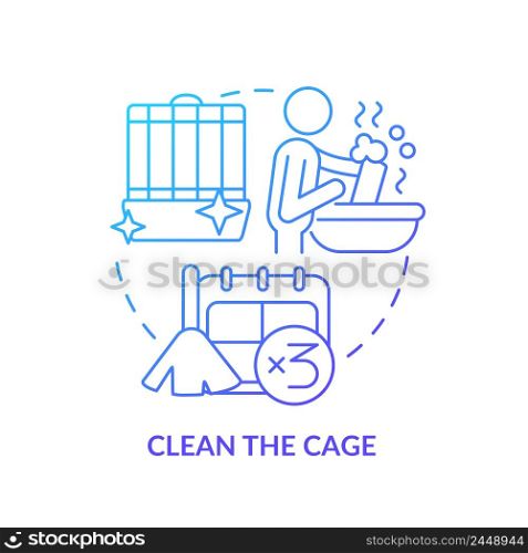 Clean cage blue gradient concept icon. Take care of small mammal pets abstract idea thin line illustration. Effective cage sanitization. Isolated outline drawing. Myriad Pro-Bold font used. Clean cage blue gradient concept icon