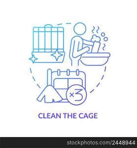 Clean cage blue gradient concept icon. Take care of small mammal pets abstract idea thin line illustration. Effective cage sanitization. Isolated outline drawing. Myriad Pro-Bold font used. Clean cage blue gradient concept icon