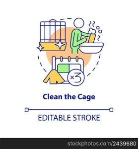 Clean cage concept icon. Take care of small mammal pets abstract idea thin line illustration. Effective cage sanitization. Isolated outline drawing. Editable stroke. Arial, Myriad Pro-Bold fonts used. Clean cage concept icon