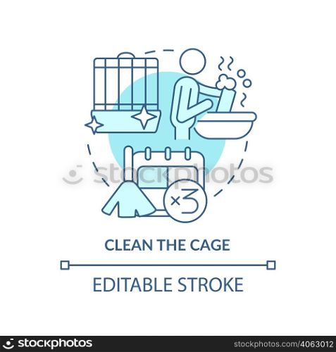 Clean cage turquoise concept icon. Take care of small pets abstract idea thin line illustration. Effective cage. Isolated outline drawing. Editable stroke. Arial, Myriad Pro-Bold fonts used. Clean cage turquoise concept icon