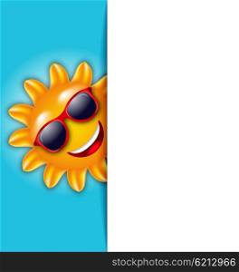Clean Card with Cartoon Character Sun in Sunglasses. Illustration Clean Card with Cartoon Character Sun in Sunglasses - Vector
