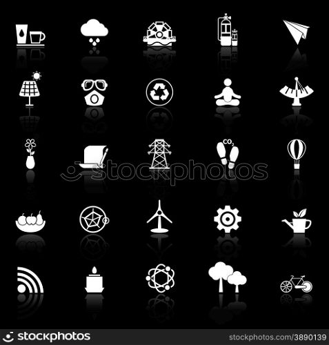 Clean concept icons with reflect on black background, stock vector