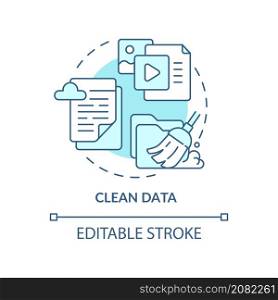 Clean data turquoise concept icon. Digital marketing. Advertising content abstract idea thin line illustration. Isolated outline drawing. Editable stroke. Roboto-Medium, Myriad Pro-Bold fonts used. Clean data turquoise concept icon