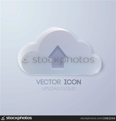 Clean design concept with glass light cloud and up directed arrow on gray background isolated vector illustration. Clean Design Concept