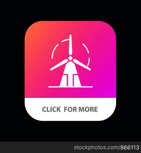 Clean, Energy, Green, Power, Windmill Mobile App Button. Android and IOS Glyph Version