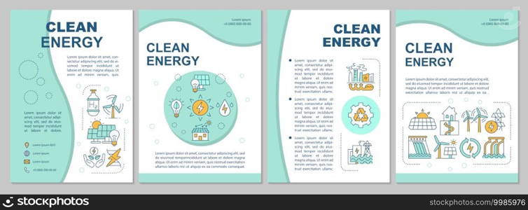 Clean energy producing brochure template. Climate change problem. Flyer, booklet, leaflet print, cover design with linear icons. Vector layouts for magazines, annual reports, advertising posters. Clean energy producing brochure template