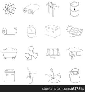 Clean energy set icons in outline style isolated on white background. Clean energy icon set outline