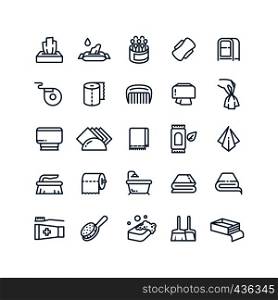 Clean hands and antiseptic napkins vector line icons. Sanitary and hygiene symbols. Paper hand for hygiene, napkin clean for toilet illustration. Clean hands and antiseptic napkins vector line icons. Sanitary and hygiene symbols