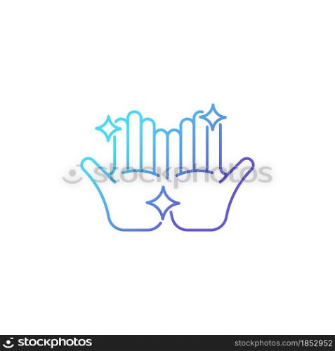 Clean hands gradient linear vector icon. Washing hands with warm water and soap. Skin, eye infections prevention. Thin line color symbol. Modern style pictogram. Vector isolated outline drawing. Clean hands gradient linear vector icon
