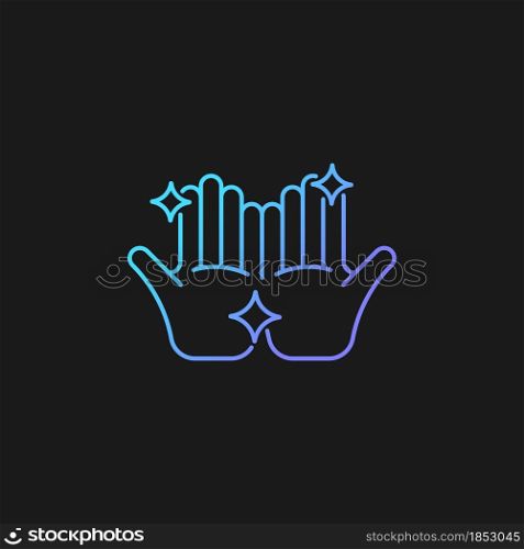 Clean hands gradient vector icon for dark theme. Washing hands with warm water and soap. Skin infections prevention. Thin line color symbol. Modern style pictogram. Vector isolated outline drawing. Clean hands gradient vector icon for dark theme