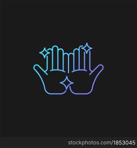 Clean hands gradient vector icon for dark theme. Washing hands with warm water and soap. Skin infections prevention. Thin line color symbol. Modern style pictogram. Vector isolated outline drawing. Clean hands gradient vector icon for dark theme