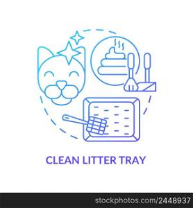 Clean litter tray blue gradient concept icon. Keeping indoor cat healthy abstract idea thin line illustration. Sensitivity to smells. Isolated outline drawing. Myriad Pro-Bold font used. Clean litter tray blue gradient concept icon