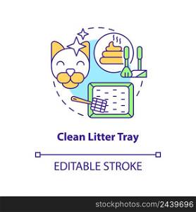 Clean litter tray concept icon. Keeping indoor cat healthy abstract idea thin line illustration. Sensitivity to smells. Isolated outline drawing. Editable stroke. Arial, Myriad Pro-Bold fonts used. Clean litter tray concept icon
