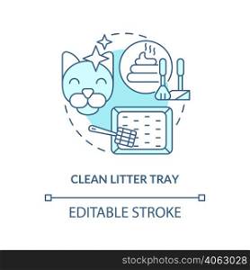 Clean litter tray turquoise concept icon. Keeping indoor cat healthy abstract idea thin line illustration. Sensitivity. Isolated outline drawing. Editable stroke. Arial, Myriad Pro-Bold fonts used. Clean litter tray turquoise concept icon