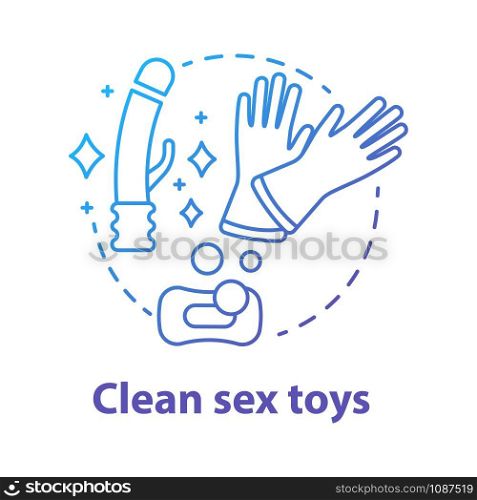 Clean sex toys blue concept icon. Safe sex. Washed vibrator for sexual pleasure. Healthy intimate erotic play. Adult healthcare idea thin line illustration. Vector isolated outline drawing