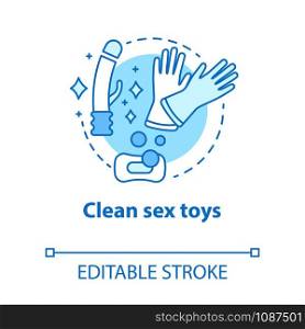 Clean sex toys concept icon. idea thin line illustration. Safe sex. Washed vibrator for sexual pleasure. Healthy erotic play. Adult healthcare. Vector isolated outline drawing. Editable stroke. Clean sex toys concept icon. idea thin line illustration. Safe sex. Washed vibrator for sexual pleasure. Healthy intimate erotic play. Adult healthcare. Vector isolated outline drawing. Editable stroke