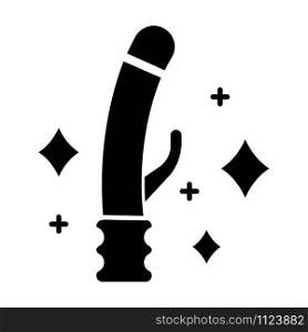 Clean sex toys glyph icon. Safe sex. Intimate hygiene. Sterilized vibrator. Penis for sexual pleasure. Genital infection precaution. Silhouette symbol. Negative space. Vector isolated illustration