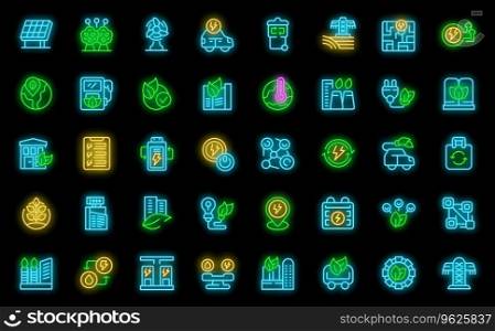 Clean technology icons set outline vector. City eco. Future energy neon color on black. Clean technology icons set vector neon