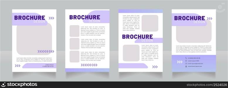 Clean transport purple blank brochure design. Template set with copy space for text. Premade corporate reports collection. Editable 4 paper pages. Barlow Black, Regular, Nunito Light fonts used. Clean transport purple blank brochure design