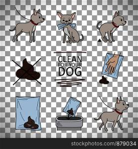 Clean up after your dog information vector illustration isolated on transparent background. Clean up after your dog information
