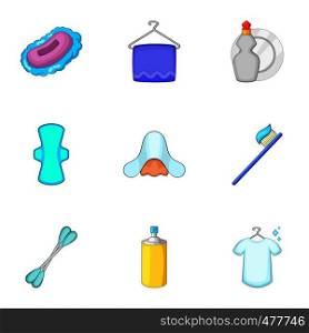 Clean up things icons set. Cartoon set of 9 clean up things vector icons for web isolated on white background. Clean up things icons set, cartoon style