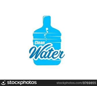 Clean water delivery icon. Drinking mineral water fast delivery company icon or emblem, bottled water for coolers distribution service vector symbol or sign with blue cooler plastic jar or bottle. Clean bottled water for coolers delivery icon