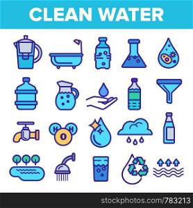 Clean Water Line Icon Set Vector. Nature Care. Drop Fresh Clean Water. Drink Eco Icon. Thin Outline Illustration. Clean Water Line Icon Set Vector. Nature Care. Drop Fresh Clean Water. Drink Eco Icon. Thin Outline Web Illustration