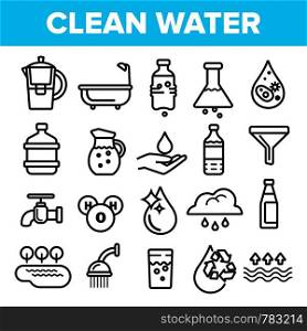 Clean Water Line Icon Set Vector. Nature Care. Drop Fresh Clean Water. Drink Eco Icon. Thin Outline Illustration. Clean Water Line Icon Set Vector. Nature Care. Drop Fresh Clean Water. Drink Eco Icon. Thin Outline Web Illustration