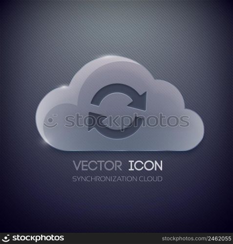 Clean web template with glass cloud and arrows rotation sign on dark striped background isolated vector illustration. Clean Web Template