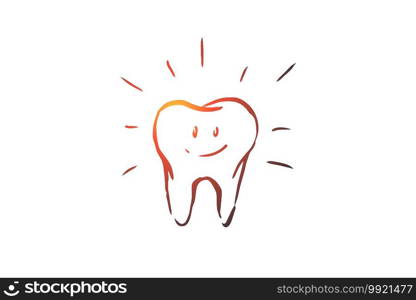 Cleaned tooth, care, dental, health, hygiene concept. Hand drawn teeth care concept sketch. Isolated vector illustration.. Cleaned tooth, care, dental, health, hygiene concept. Hand drawn isolated vector.