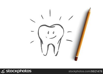 Cleaned tooth, care, dental, health, hygiene concept. Hand drawn teeth care concept sketch. Isolated vector illustration.. Cleaned tooth, care, dental, health, hygiene concept. Hand drawn isolated vector.