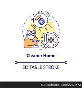 Cleaner home concept icon. Smart technology for senior abstract idea thin line illustration. Automatic robot for housework. Isolated outline drawing. Editable stroke. Arial, Myriad Pro-Bold fonts used. Cleaner home concept icon