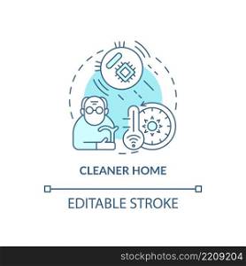 Cleaner home turquoise concept icon. Home automation products for senior abstract idea thin line illustration. Isolated outline drawing. Editable stroke. Arial, Myriad Pro-Bold fonts used. Cleaner home turquoise concept icon