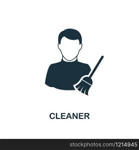 Cleaner icon. Monochrome style design from professions collection. UI. Pixel perfect simple pictogram cleaner icon. Web design, apps, software, print usage.. Cleaner icon. Monochrome style design from professions icon collection. UI. Pixel perfect simple pictogram cleaner icon. Web design, apps, software, print usage.