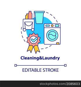 Cleaning and laundry concept icon. Real estate management. Hotel service abstract idea thin line illustration. Isolated outline drawing. Editable stroke. Roboto-Medium, Myriad Pro-Bold fonts used. Cleaning and laundry concept icon