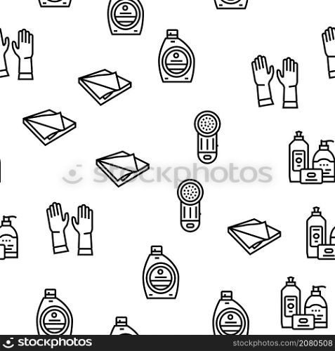 Cleaning And Washing Accessories Vector Seamless Pattern Thin Line Illustration. Cleaning And Washing Accessories Vector Seamless Pattern