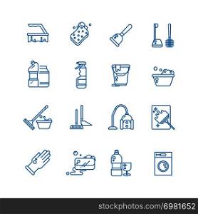 Cleaning and washing house outline vector icons. Antiseptic service line symbols. Equipment for cleanup linear style illustration. Cleaning and washing house outline vector icons. Antiseptic service line symbols