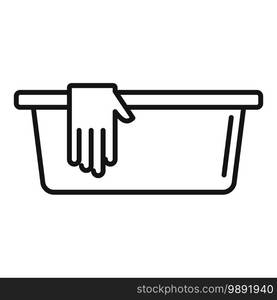 Cleaning basin gloves icon. Outline cleaning basin gloves vector icon for web design isolated on white background. Cleaning basin gloves icon, outline style