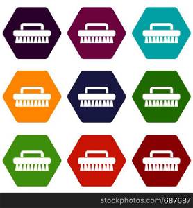Cleaning brush icon set many color hexahedron isolated on white vector illustration. Cleaning brush icon set color hexahedron