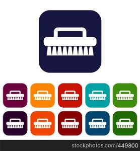 Cleaning brush icons set vector illustration in flat style In colors red, blue, green and other. Cleaning brush icons set flat