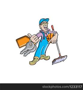 Cleaning company agent cartoon illustration. Vector illustration on white background.