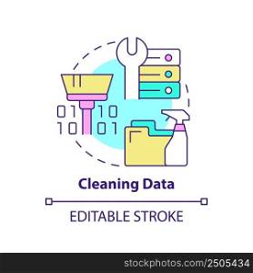 Cleaning data concept icon. Problem solving step in machine learning abstract idea thin line illustration. Isolated outline drawing. Editable stroke. Arial, Myriad Pro-Bold fonts used. Cleaning data concept icon
