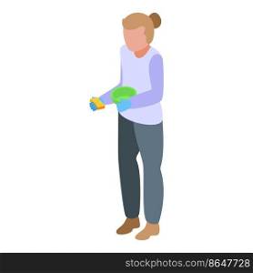 Cleaning dish icon isometric vector. Mom work. Mother house. Cleaning dish icon isometric vector. Mom work
