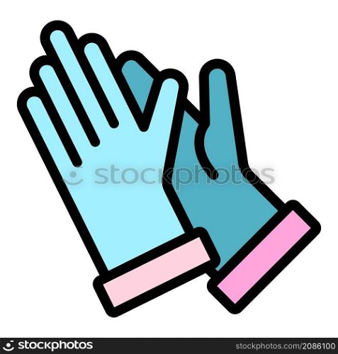 Cleaning gloves icon. Outline cleaning gloves vector icon color flat isolated. Cleaning gloves icon color outline vector