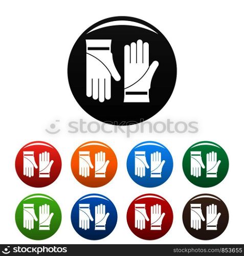 Cleaning gloves icons set 9 color vector isolated on white for any design. Cleaning gloves icons set color