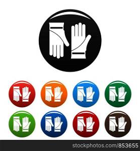 Cleaning gloves icons set 9 color vector isolated on white for any design. Cleaning gloves icons set color